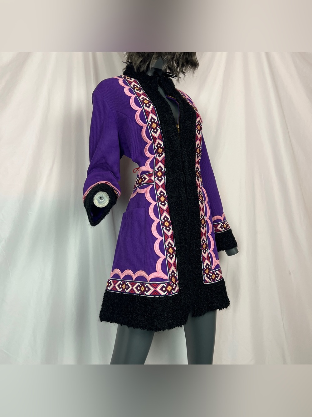 Vintage Purple Embroidered Faux Fur Penny Lane Coat